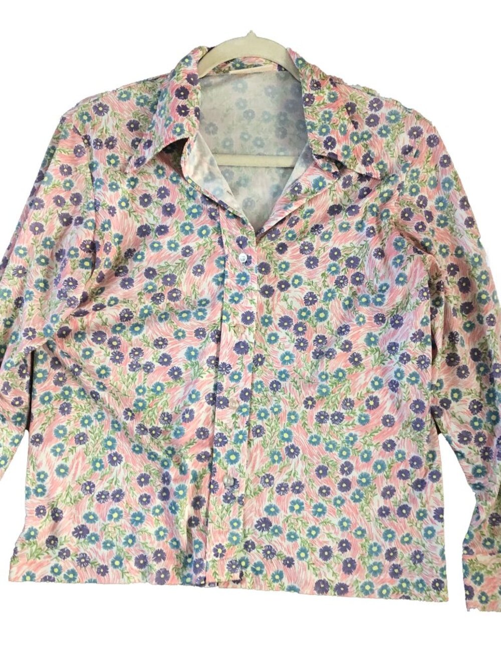 Vintage 70's Ladies Sears Brand Multi Floral Print Polyester Blouse
